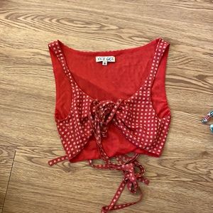 Verge Girl Red Checkered Tie Crop Top